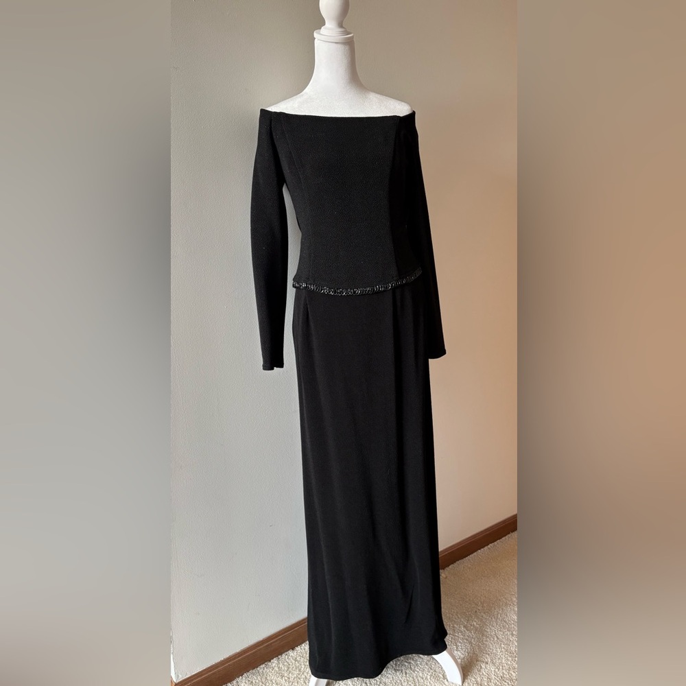 Vintage Elegant Black Off-Shoulder Scott McClintock Dress w Beaded Accents Sz 10